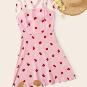 Shein strawberry print self tie cami maxi dress
